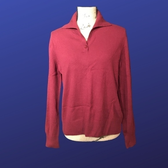PRIVE CASHMERE 100% CASHMERE Collar Polo Pullover Sweater, BURGUNDY, NWT, Size L - Picture 1 of 8